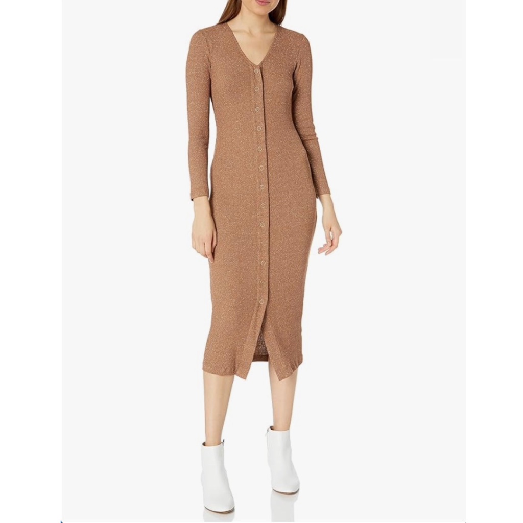 Rachel Pally Caramel/Gold Metallic Rib Snap Front Dress